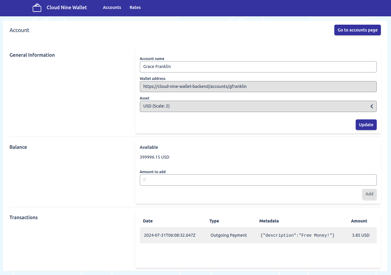 Mock Account Servicing Entity Transactions