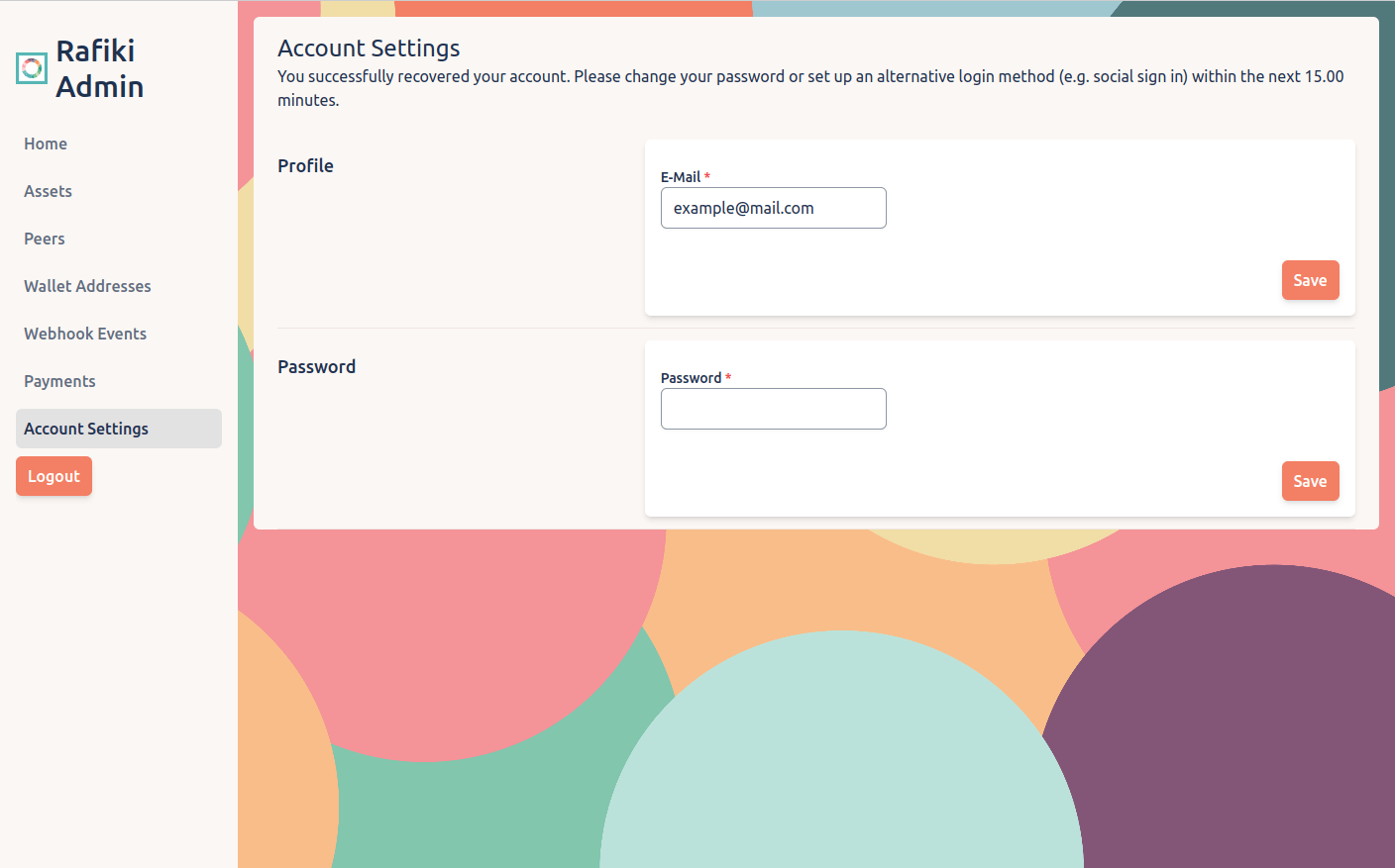 Rafiki account settings screen